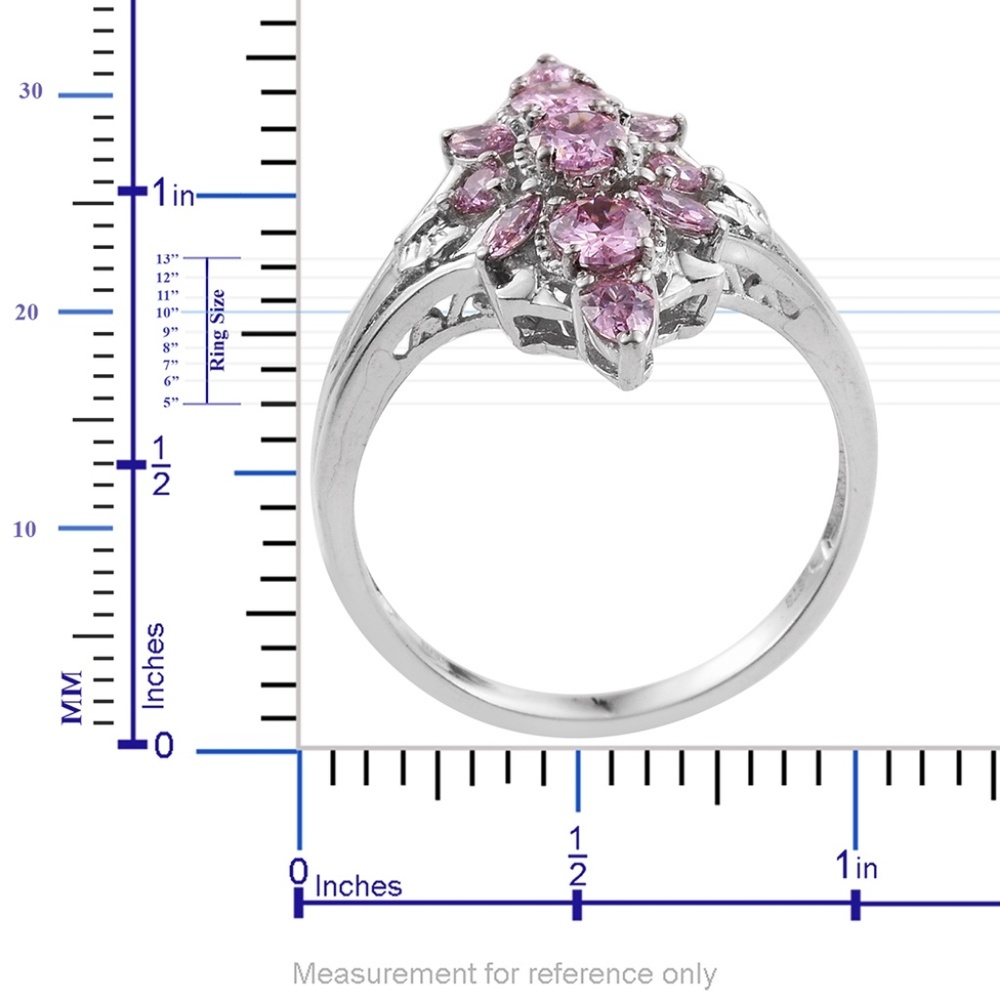 Simulated Pink Sapphire Platinum Bond Brass Ring - Picture 6 of 6